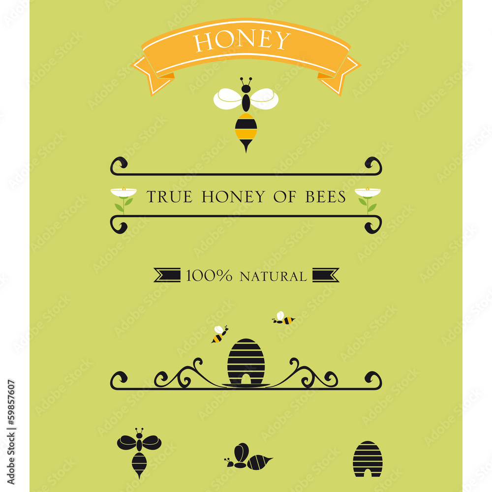 Miele d'api - etichetta - obrazy, fototapety, plakaty 