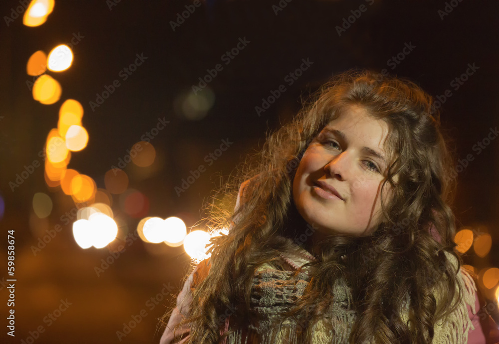 Portrait of the girl in night street Portrait of the girl in night street