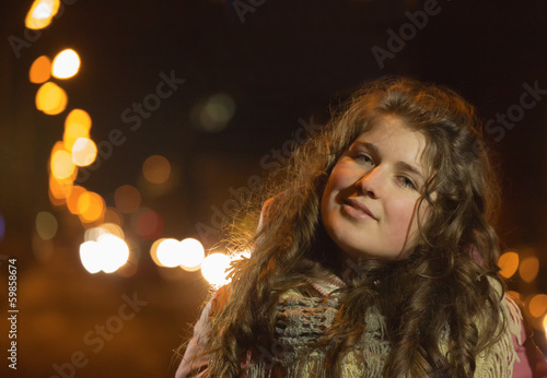 Portrait of the girl in night street