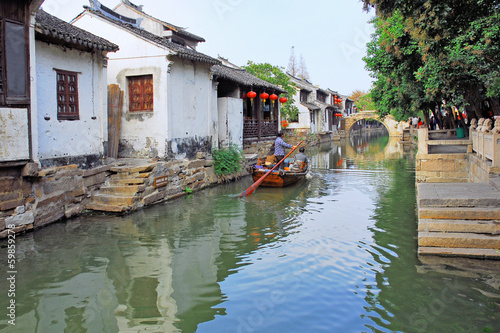 Zhouzhuang, Shanghai tourist attraction. View of a village canal