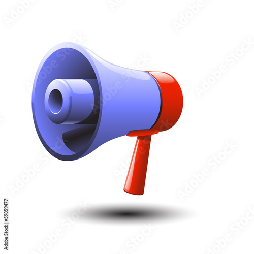 blue loud speaker with red handle