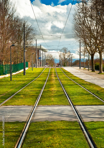 Wallpaper Mural Tram rails on a green lawn Torontodigital.ca