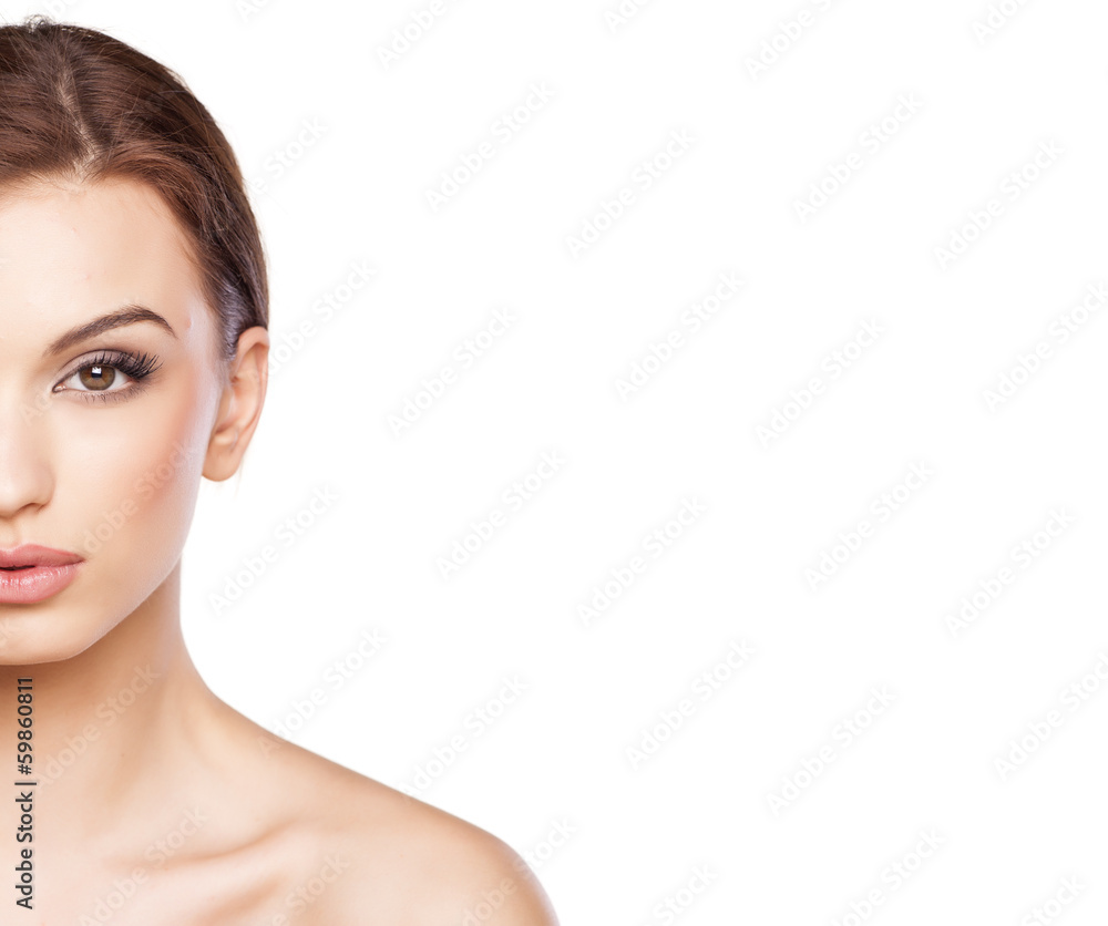 calm beautiful girl posing on a white background calm beautiful girl posing on a white background