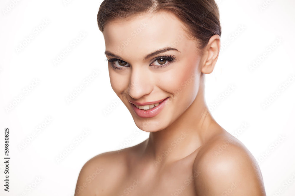 smiling beautiful girl posing on a white background smiling beautiful girl posing on a white background