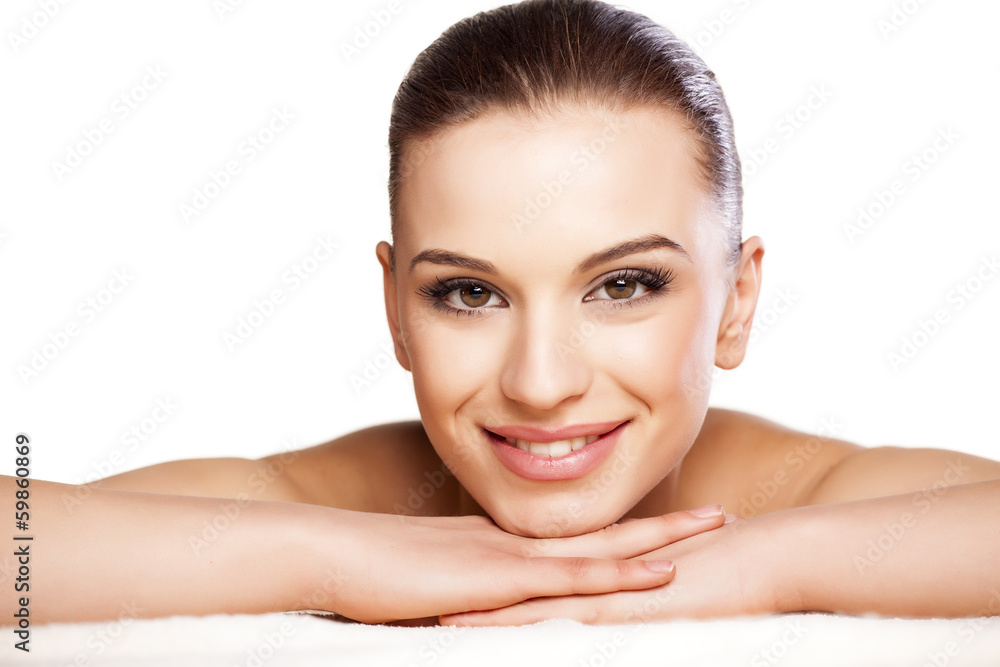 smiling beautiful girl posing in lying position smiling beautiful girl posing in lying position