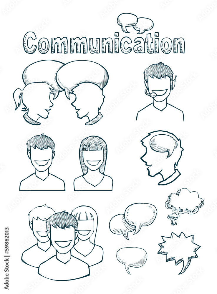 set of hand drawn icons, communication set of hand drawn icons, communication