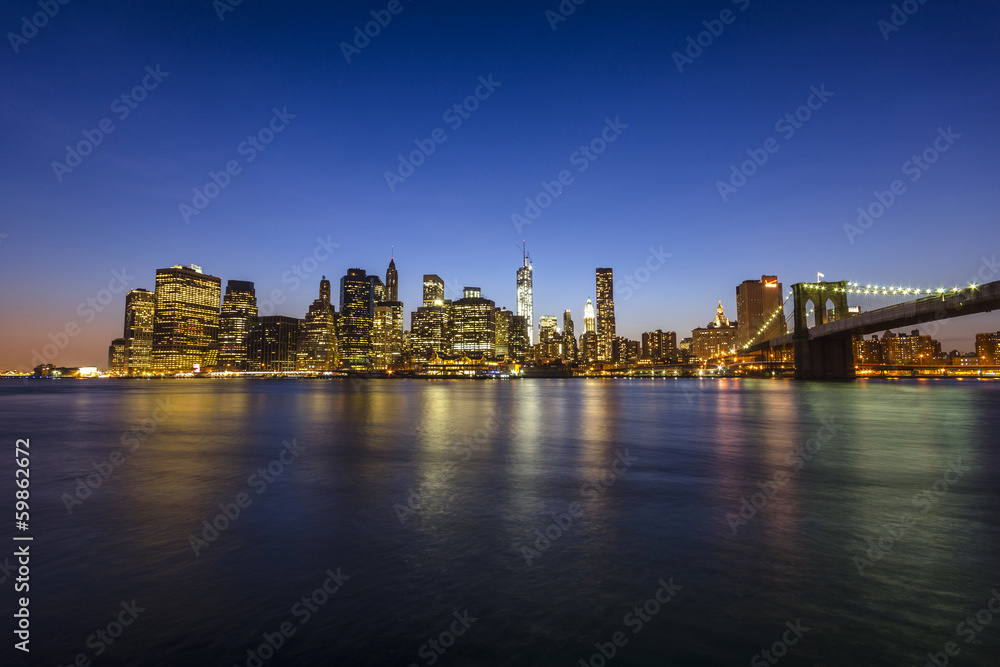 Manhattan skyline and Brooklyn bridge. New York City. USA.