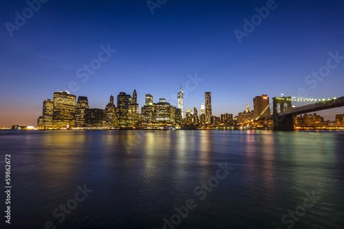 Manhattan skyline and Brooklyn bridge. New York City. USA.