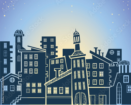 cartoon abstract urban landscape