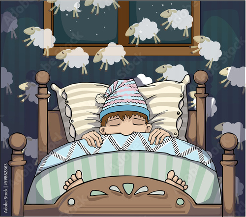 Boy counting sheep to fall asleep
