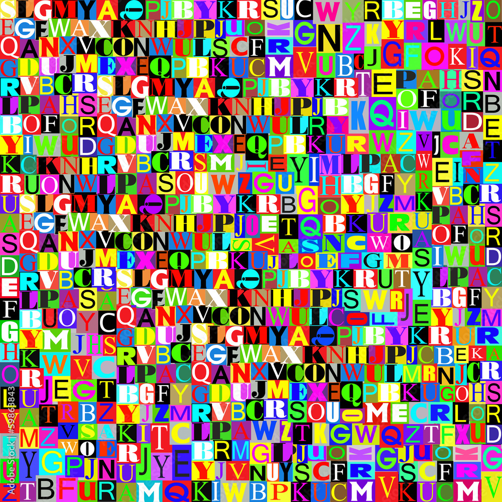 Abstract collage of colored letters Abstract collage of colored letters