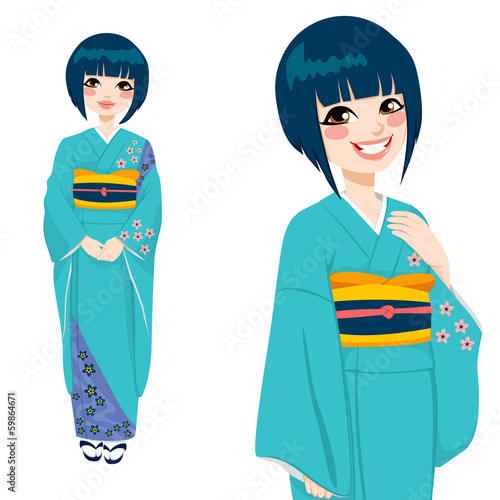 Japanese Woman in Green Kimono