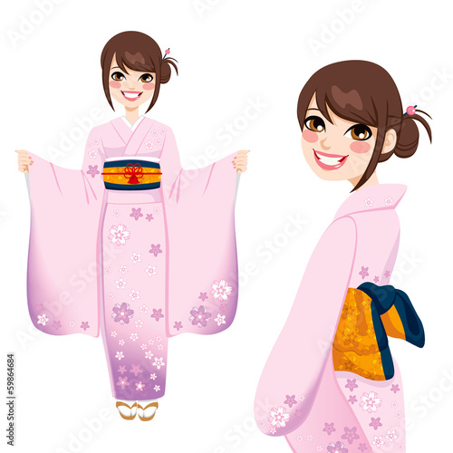 Japanese Woman in Pink Kimono