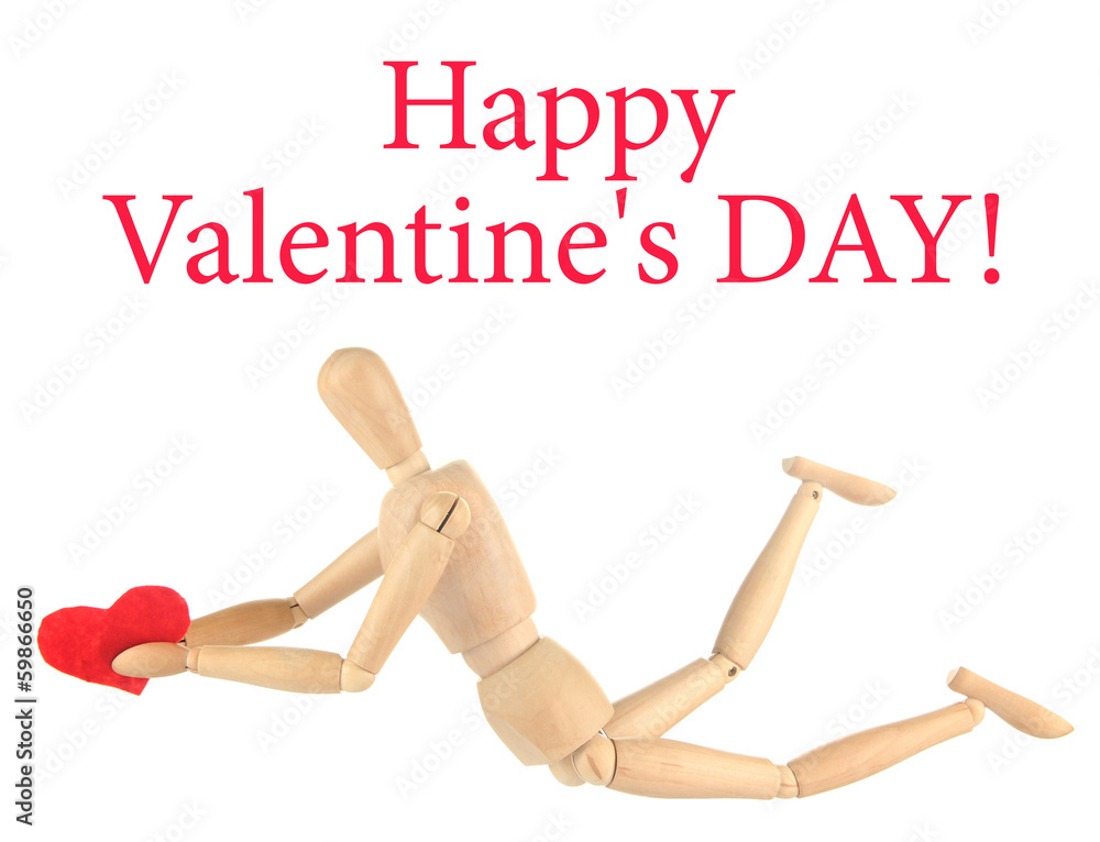 Wooden mannequin holding red heart isolated on white Wooden mannequin holding red heart isolated on white