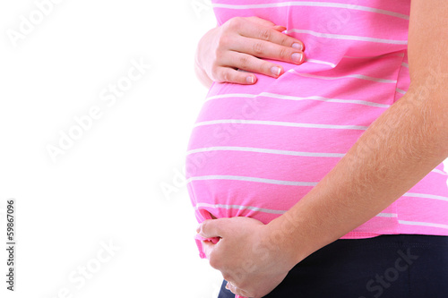 Wallpaper Mural Pregnant woman touching her belly isolated on white Torontodigital.ca