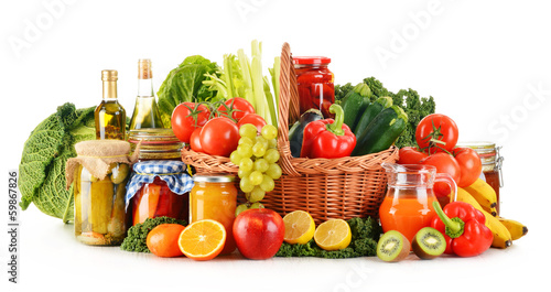Composition with variety organic vegetables and fruits in wicker