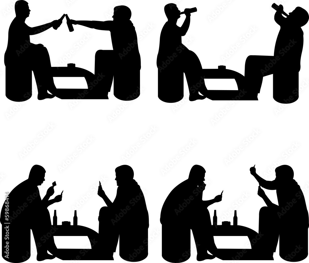 Men playing cards and drinking beer for fun silhouette Stock Vector | Adobe  Stock
