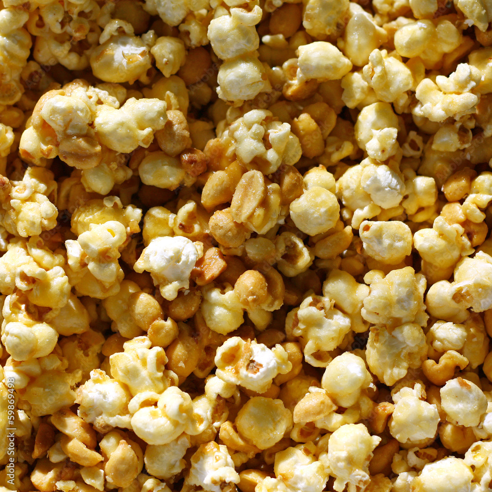 Caramel Popcorn and Peanuts Square Background Caramel Popcorn and Peanuts Square Background