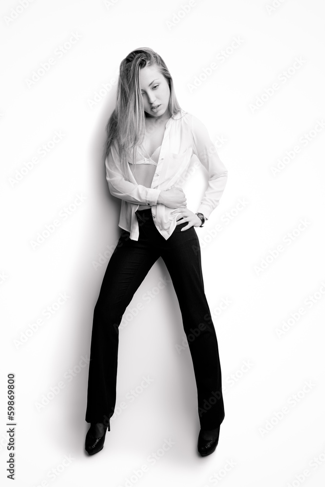 Fototapeta premium Sexy woman in suit, monochrome shot