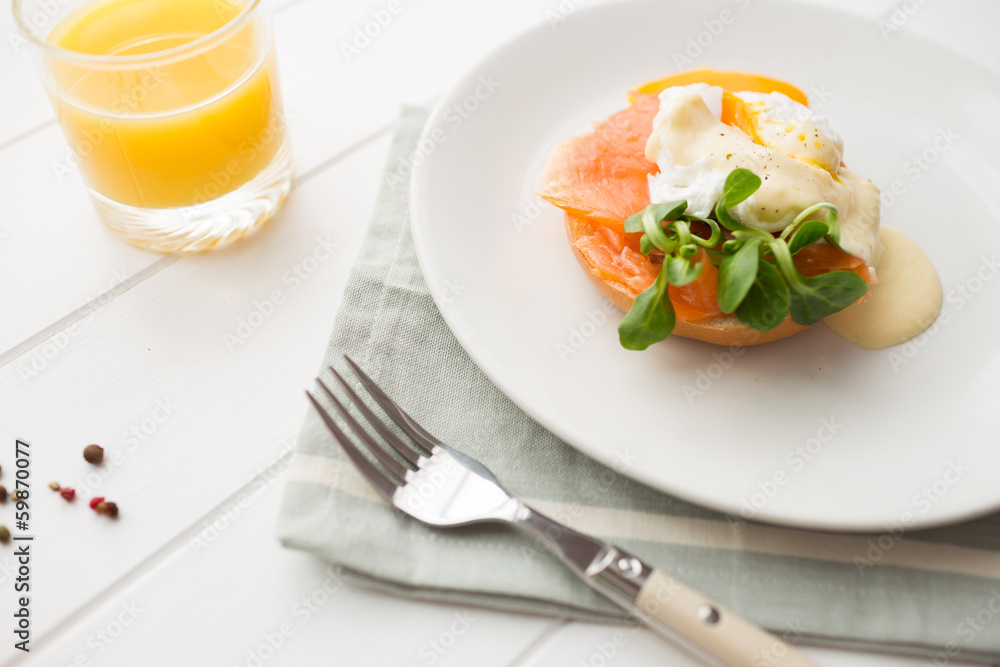 Poached eggs royale with salmon and sauce hollandaise Poached eggs royale with salmon and sauce hollandaise