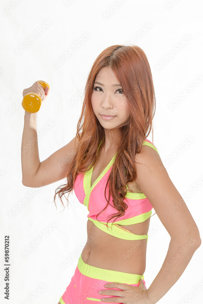 Asian woman lifting barbells Asian woman lifting barbells