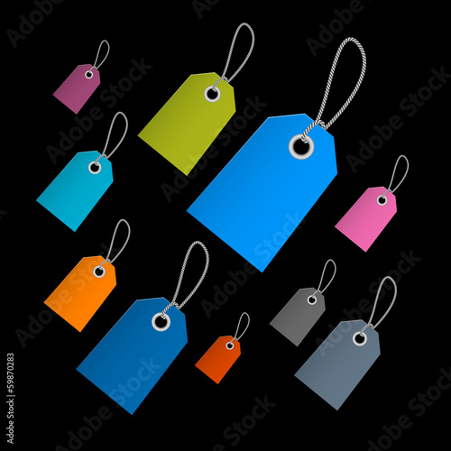 Retro Paper Labels, Tags With Strings on Black Background