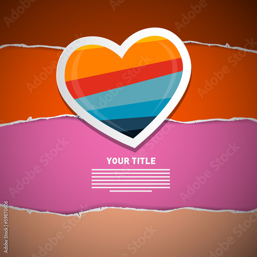 Retro Paper Heart on Torn Paper Background, Valentine Theme