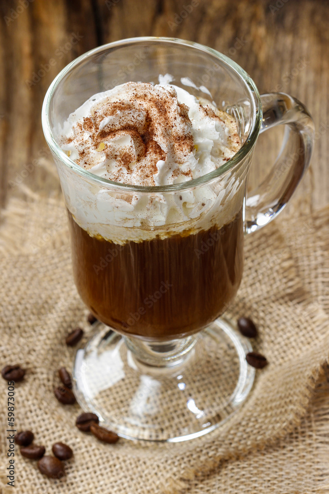 Irish coffee on wooden table Irish coffee on wooden table