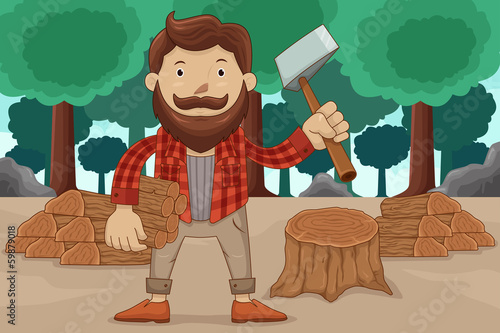 Hipster chopping wood
