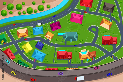 Houses in suburban viewed from above
