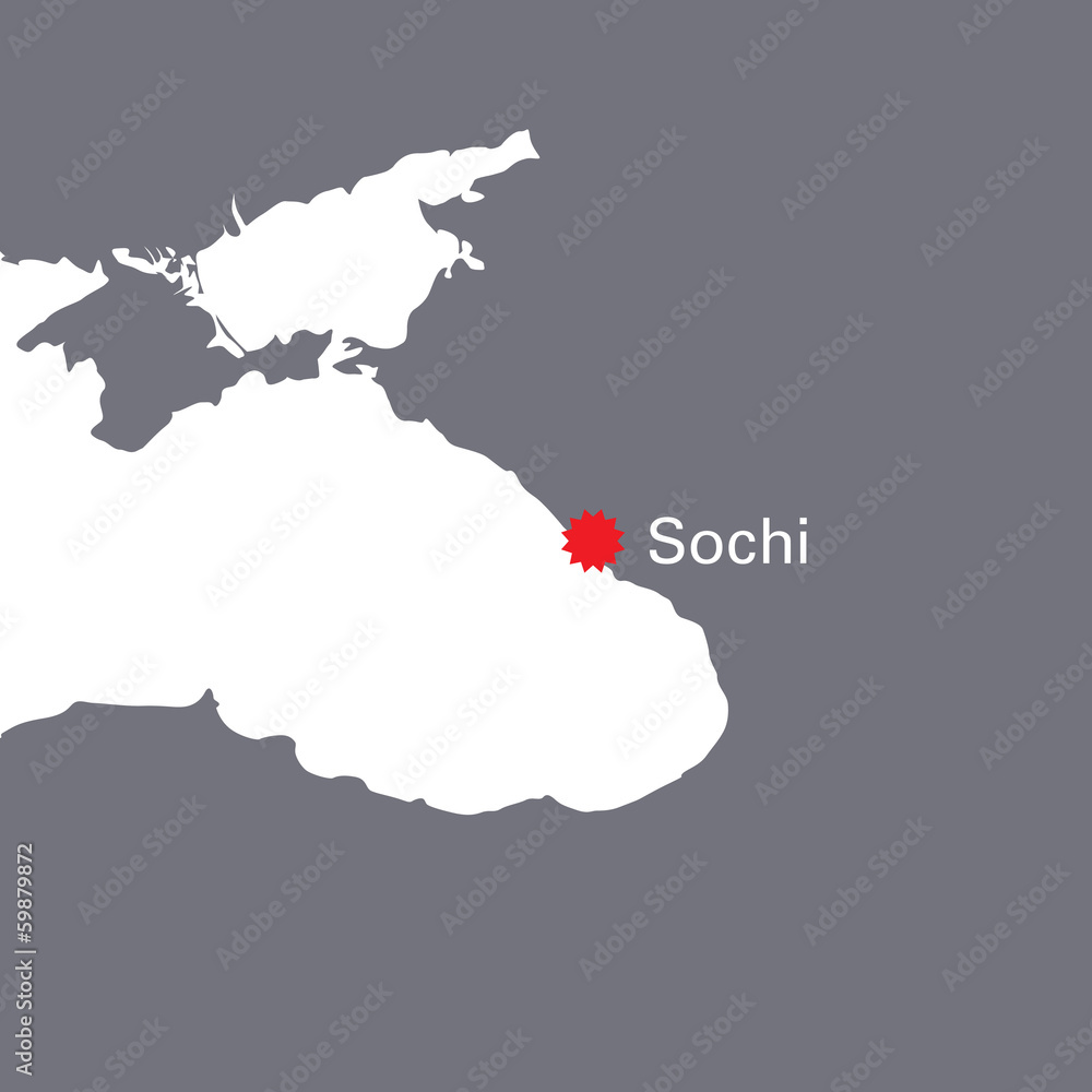 map with indication of Sochi in Russia