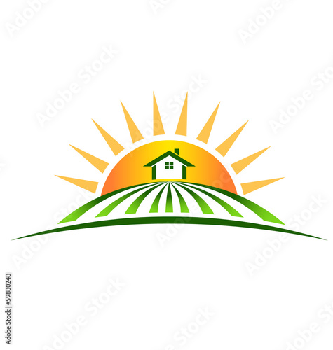 Vector Logo Farm House with sun