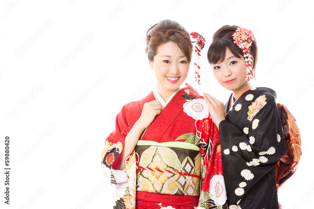japanese kimono women on white background japanese kimono women on white background