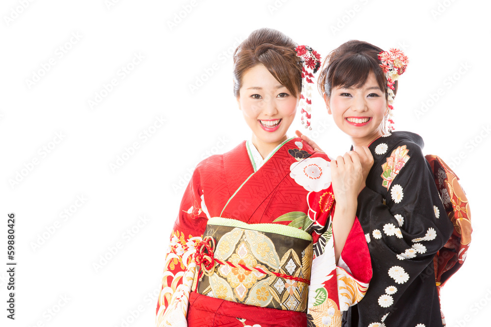japanese kimono women on white background japanese kimono women on white background