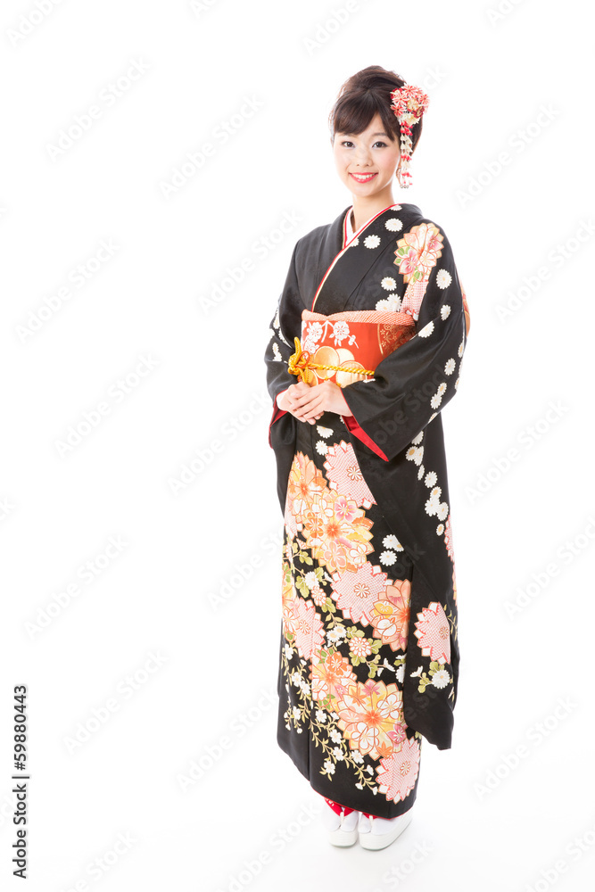 japanese kimono woman on white background japanese kimono woman on white background