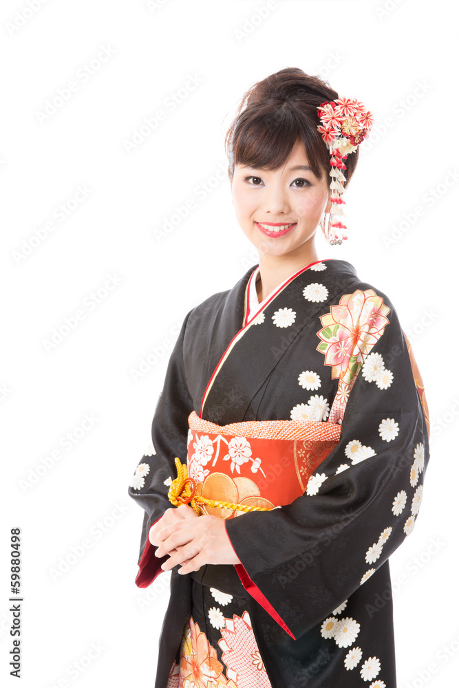 japanese kimono woman on white background japanese kimono woman on white background