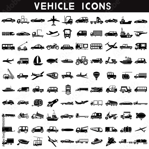 vehicle icons, transportation icons set, car set