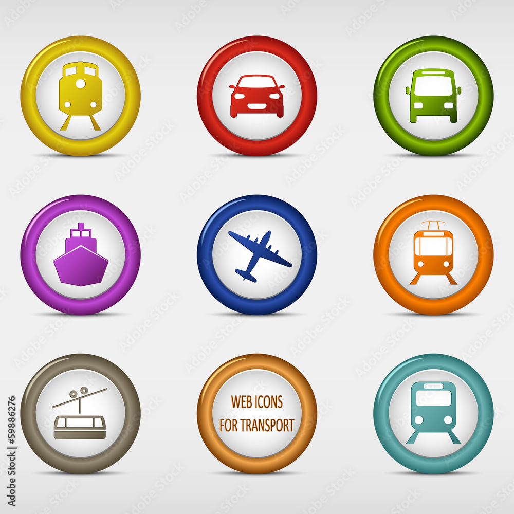 Set of colored round web icons for transport