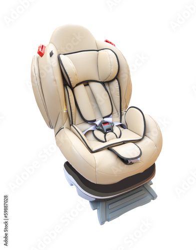 Baby car seat on white background.