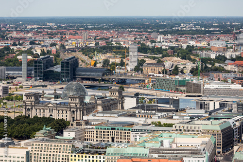 Aerial view of Berlin with Reichstag and Hauptbanhof
