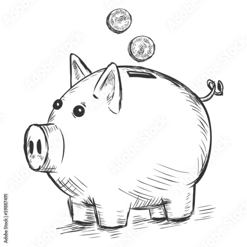 vector sketch illustration - piggy bank