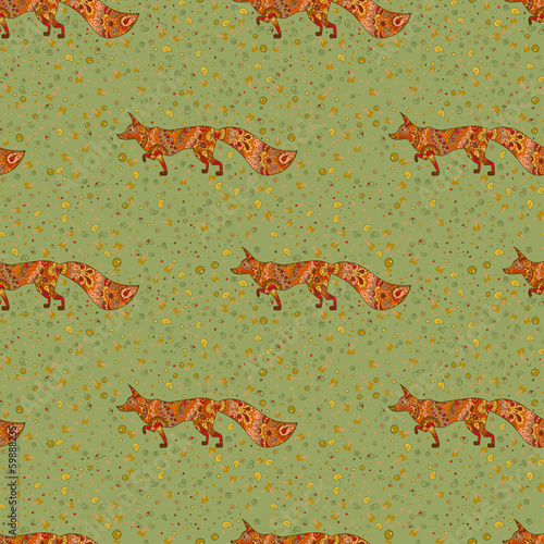 seamless hand drawn pattern with foxes