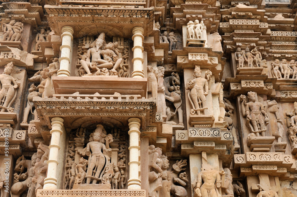 Indian religious symbols on temples in Khajuraho