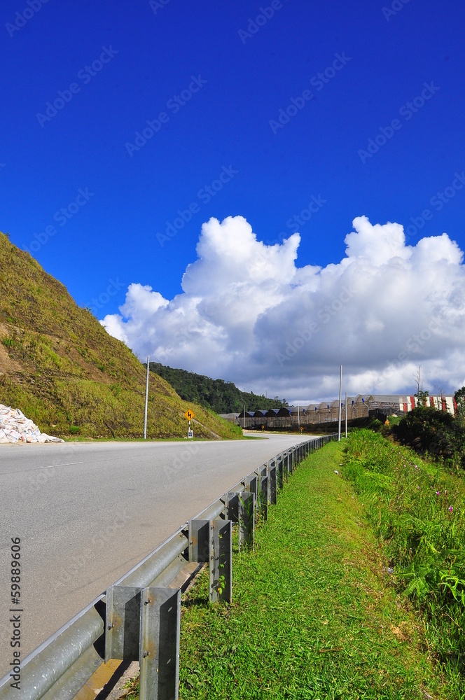 Roadside view at Cameron Highland with super blue sky