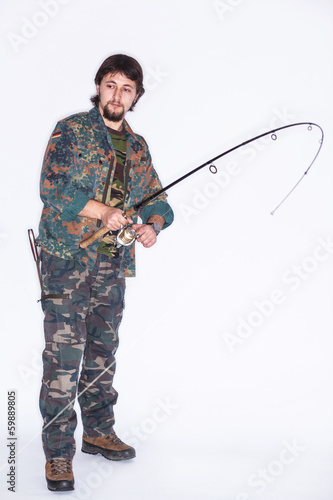 Concentrated fisherman with rod