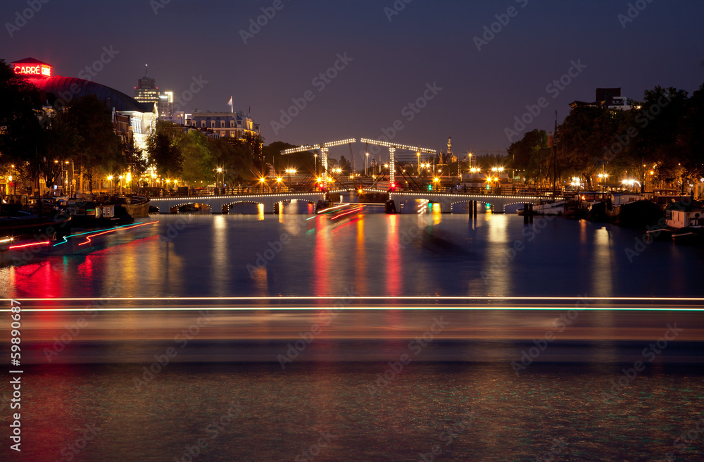 Illuminated Magere Brug or Skinny Bridge of Amsterdam