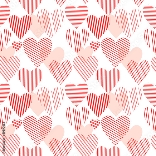 Striped red hearts on white...