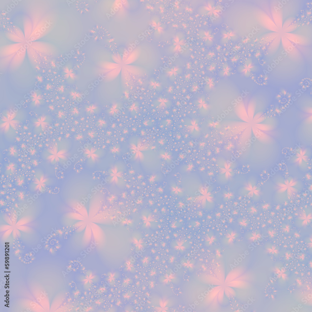 Pink Abstract Flowers on Blue