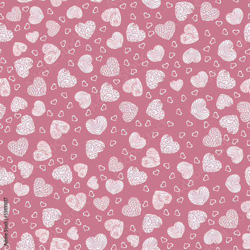 Seamless pattern with small white hearts on a pink background