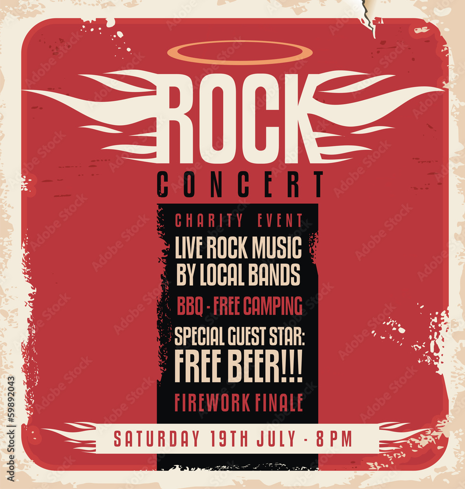 Rock concert retro poster design - obrazy, fototapety, plakaty 